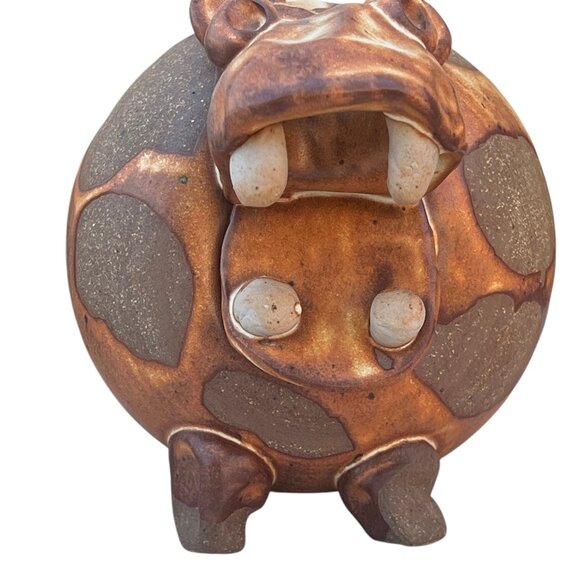 Hippo Coin Bank With Hand-Painted Details Glossy & Matte Finish 1970s Ceramic - Picture 6 of 11